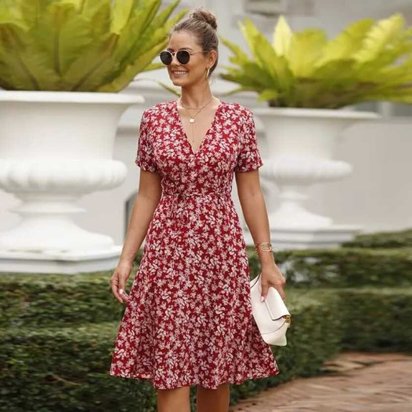 Bulk-buy Fashion Summer Floral Dress for Women Ladies V Neck ...