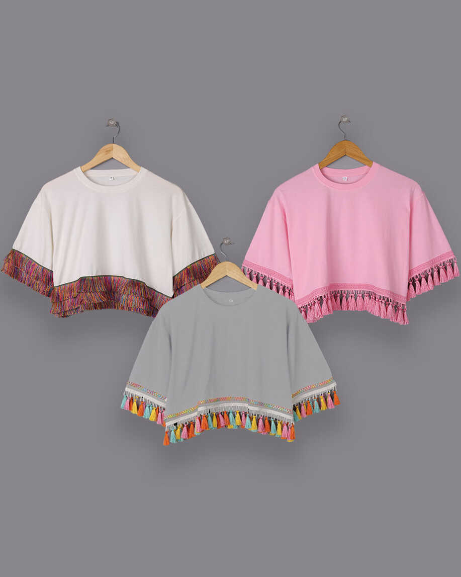 Bundle of 3 Women&#39;s Oversized Tops: Loose-Fit Tassel Style in 100 ...