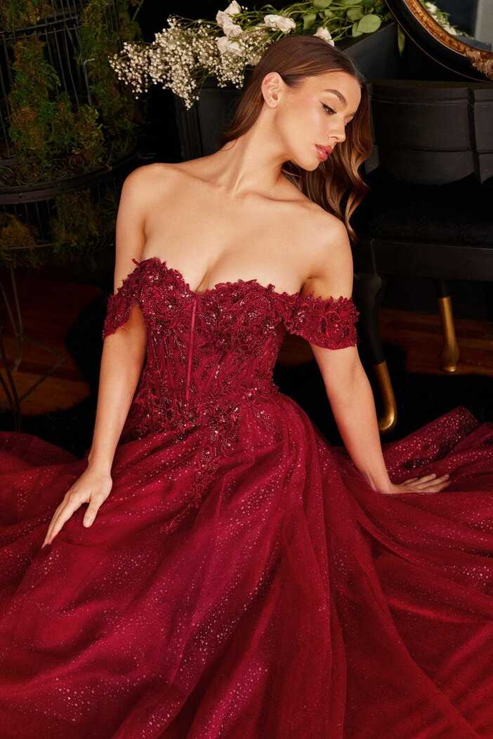 Burgundy Cinderella Divine Off Shoulder A-line Long Gown for ...