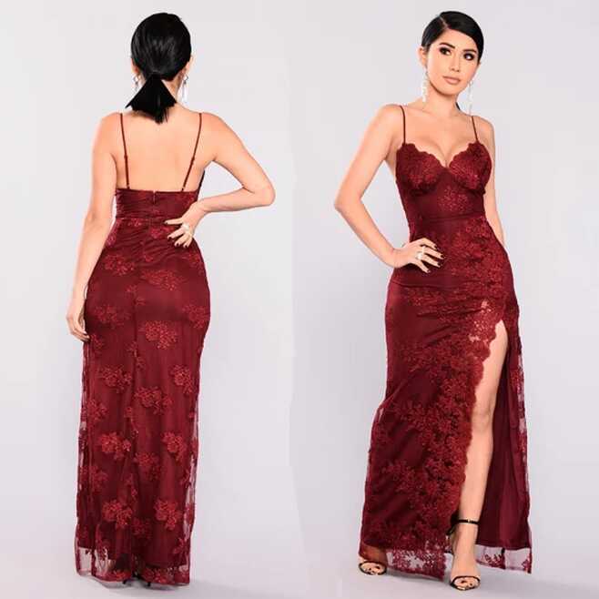 Burgundy Evening Dress Spaghetti Sexy Prom Party Dress Tulle ...