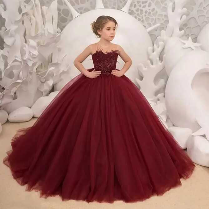 Burgundy Flower Girl Dress For First Holy Communion, Weddings ...