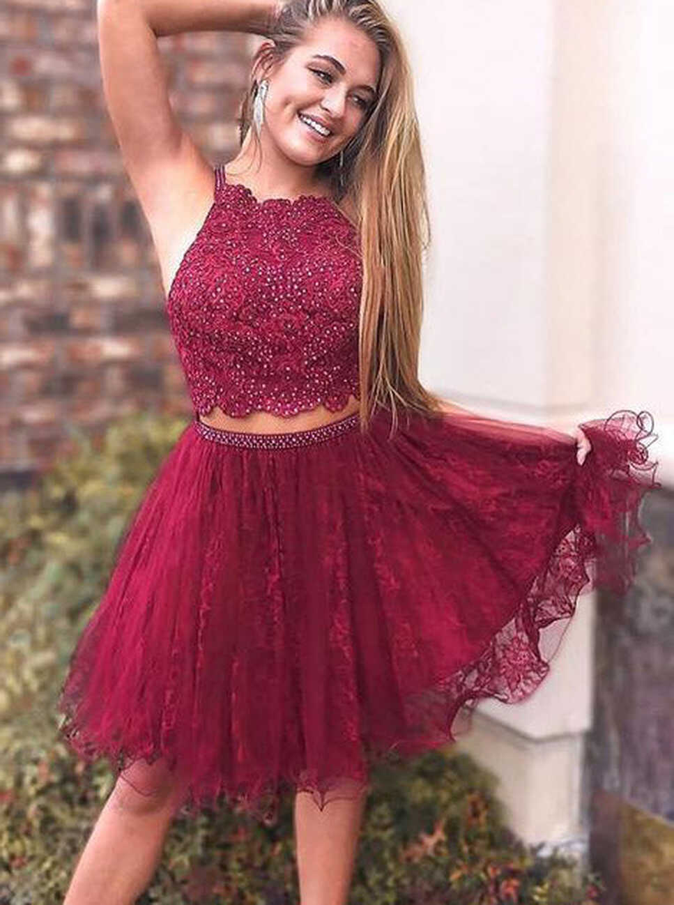 Burgundy Homecoming Dresses,Two Piece Homecoming Dress,Short ...