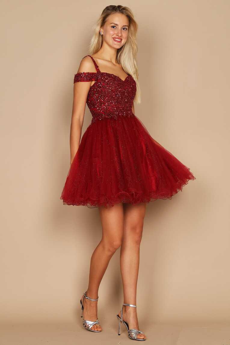 Burgundy Off Shoulder Short Prom Dress – StyleMissus