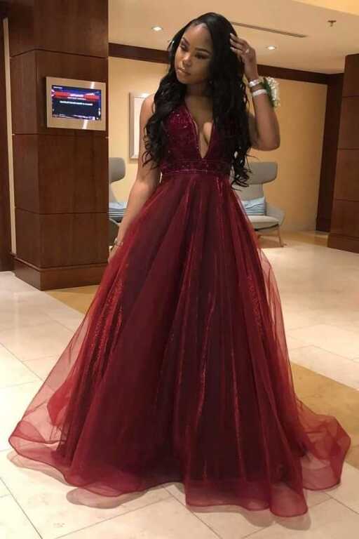 Burgundy Plus Size Prom Dress 2023 Black Girls Slay V Neck ...