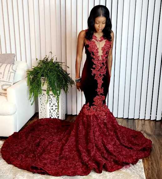 Burgundy Plus Size Red Fishtail Prom Dress 2022 For Black Girls ...