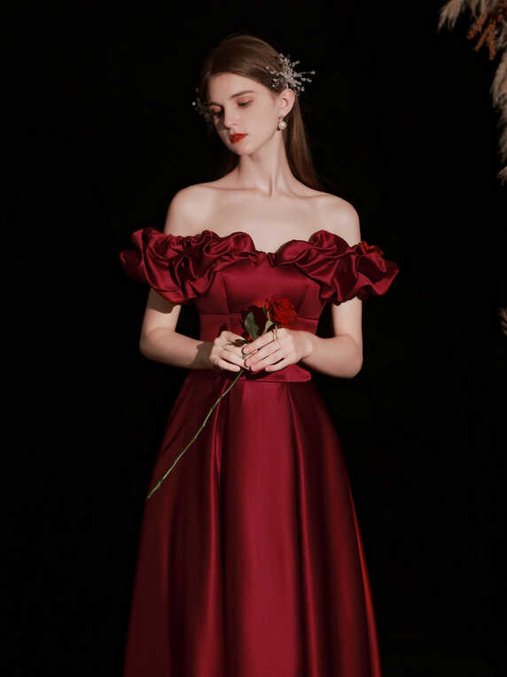 Burgundy Princess Cinderella Prom Dress Ball Gown