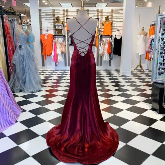 Burgundy Prom Dress with Slit Backless Prom Dress Burgundy Formal ...