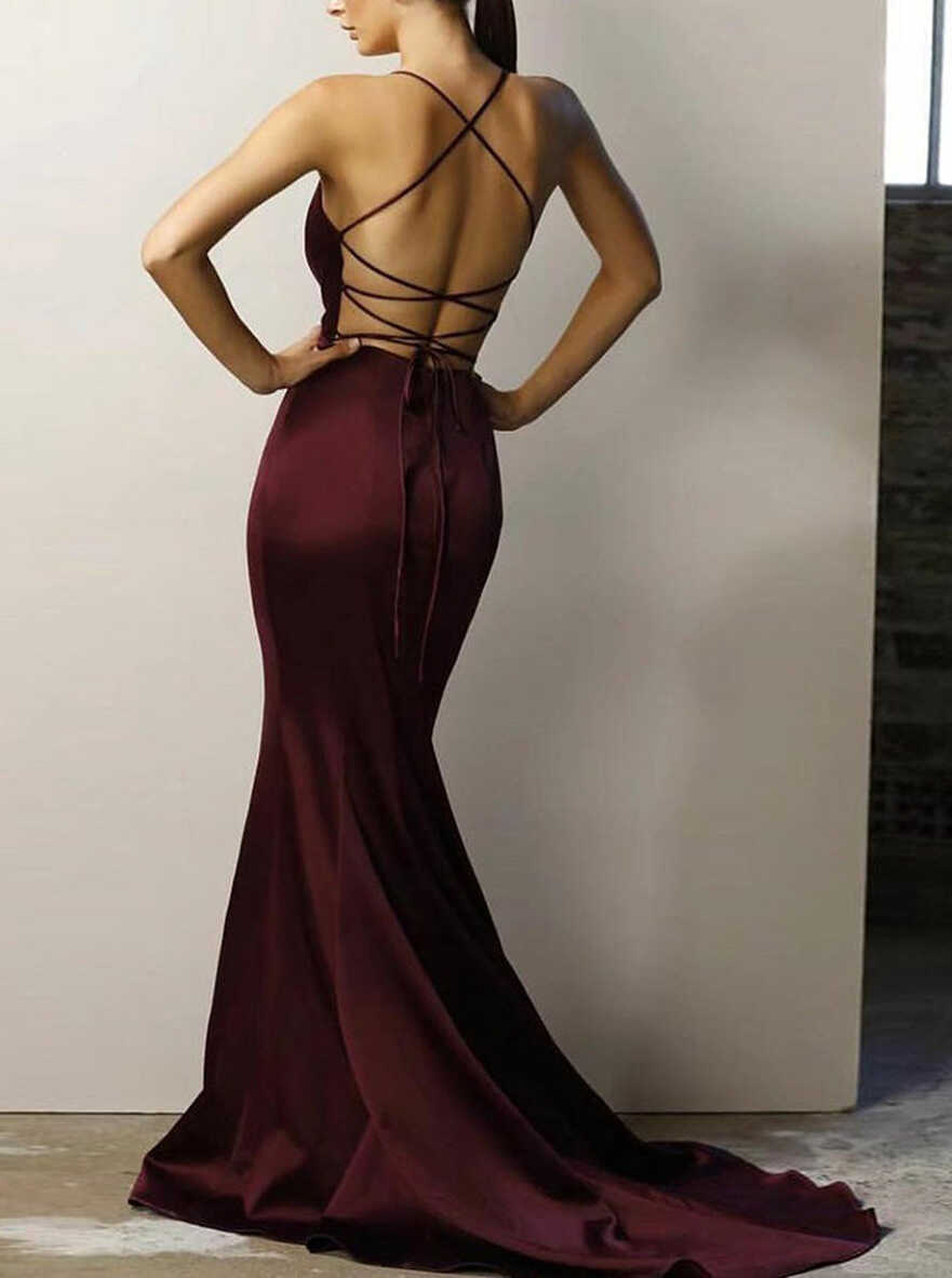 Burgundy Prom Dresses,Open Back Prom Dress,Mermaid Prom Dress ...