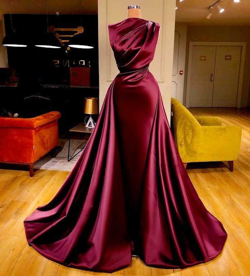 Burgundy Prom Dresses With Detachable Skirt Vintage Satin Elegant ...