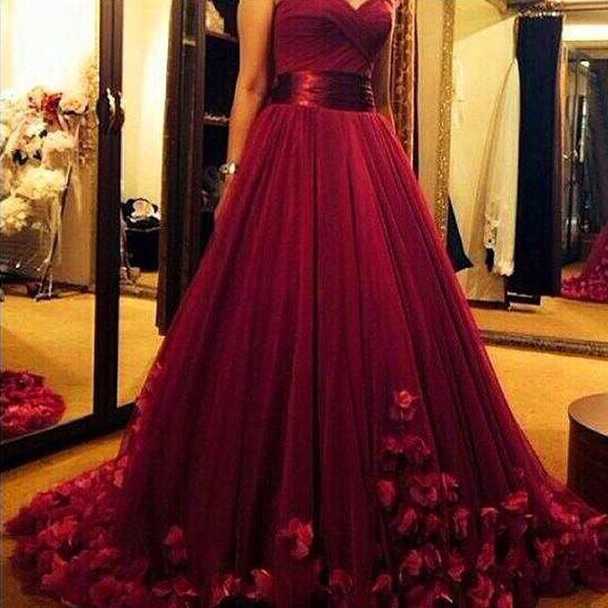 Burgundy Prom Dresses,princess Prom Gown,simple Evening Dress ...