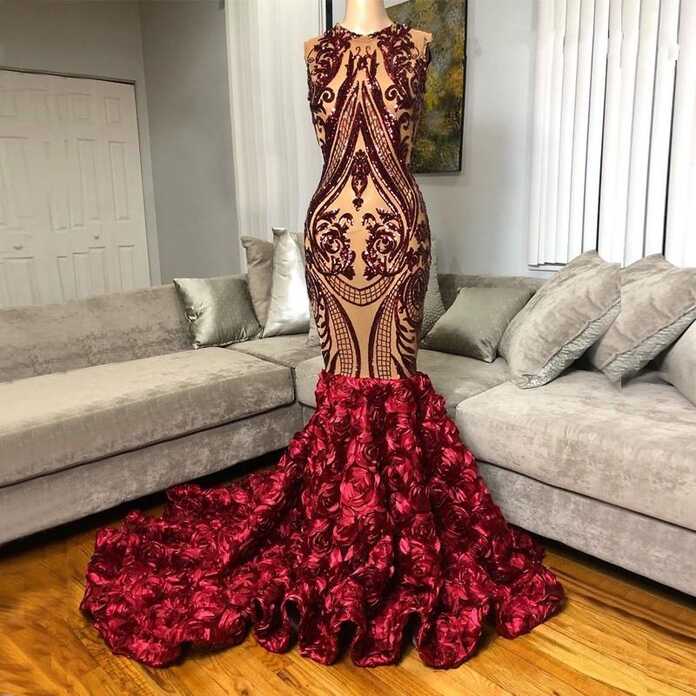 Burgundy Sequined Mermaid Prom Dresses 2020 For African Black ...