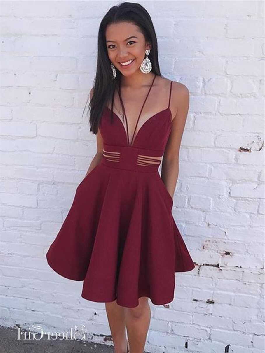 Burgundy Short Homecoming Dresses with Pocket Spaghetti Strap ...