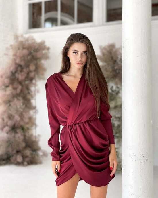 Burgundy Silk Dress, Short Burgundy Dress, Dark Red Asymmetrical ...