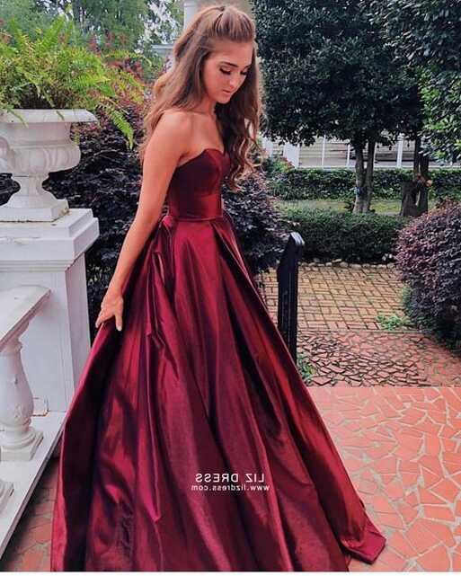 Burgundy Strapless Satin Ball Gown Prom Dress Pinterest