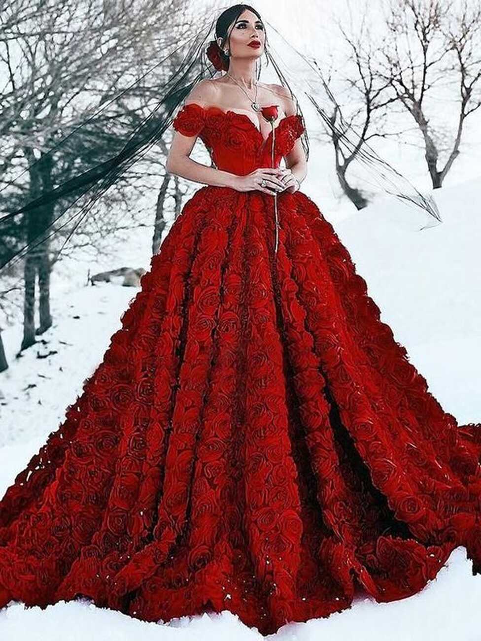 Burgundy ball gown prom dresses princess 3d flowers elegant off ...