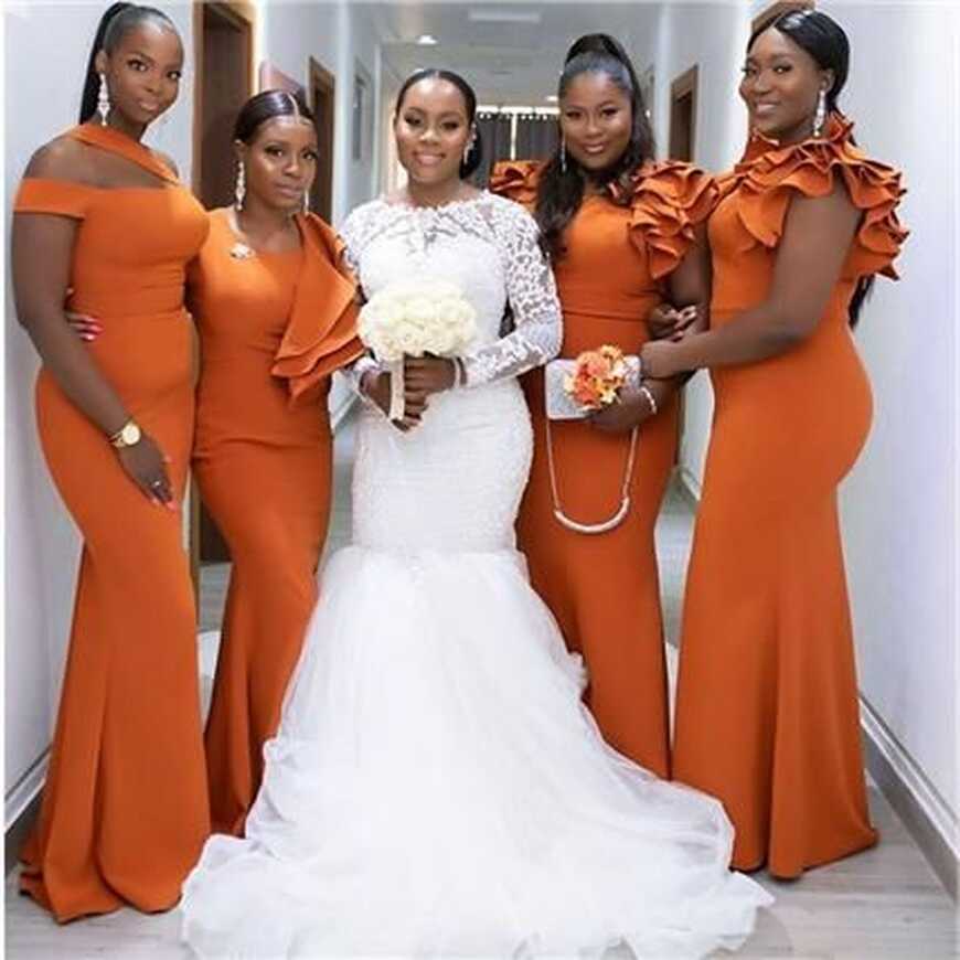 Burnt Orange Mermaid Long Cheap Bridesmaid Dresses Online, WG611