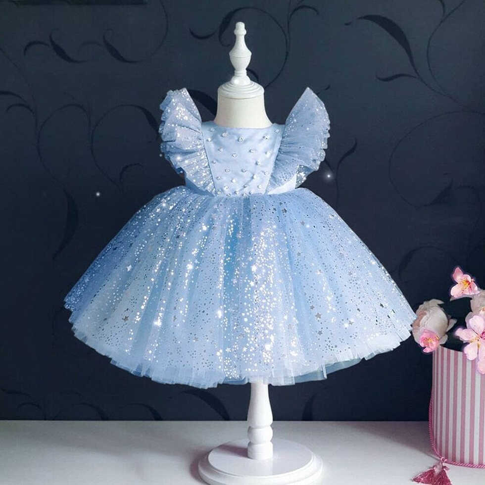 Butterfly Blue Starry print Fluffy Birthday Girl Party Wear Dress ...