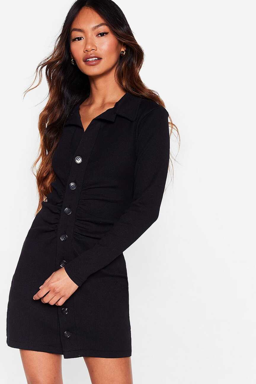 Button Down Long Sleeve Bodycon Dress