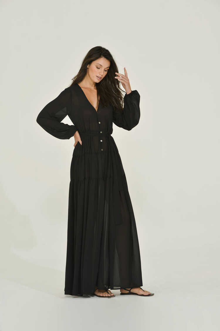 Button Up Maxi Dress | Black | Long Sleeve | Sustainable Clothing ...