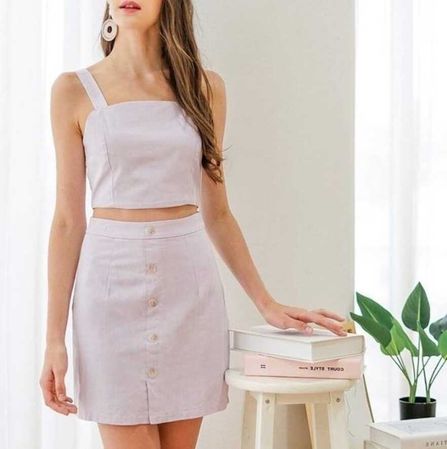 Buy 2 Pieces Short Skirt Set Crop Top With Straps and Skirt Tailor ...