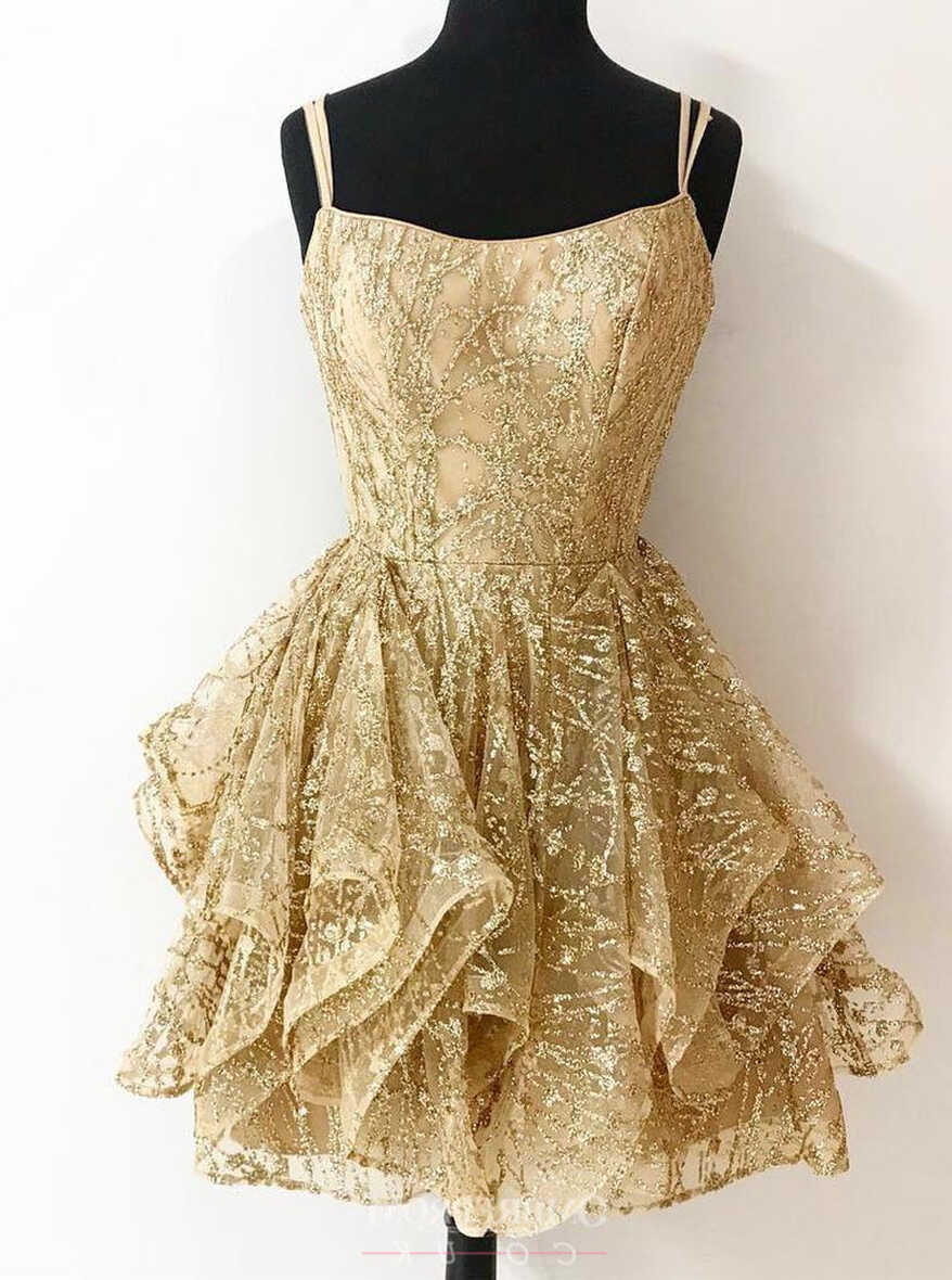 Buy A-line Sequins Gold Short Prom Dresses Glitter Cocktail Party ...