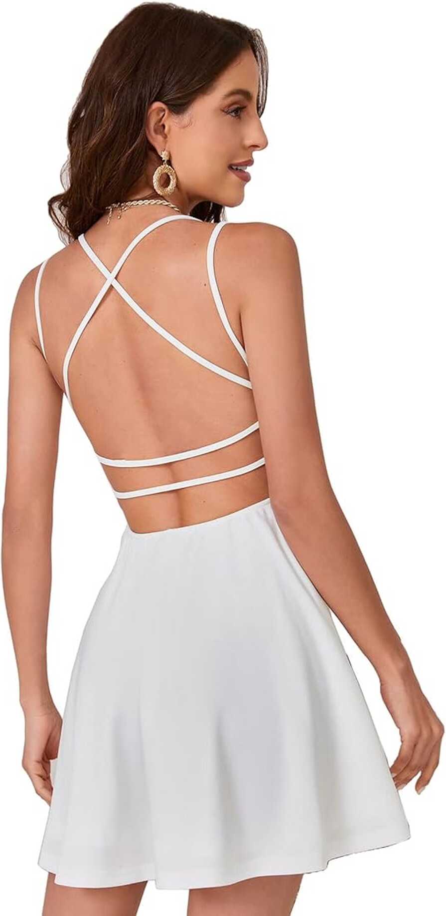 Buy Aahwan Solid White Crisscross Backless Fit and Flare Mini ...