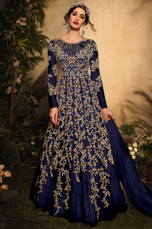 Buy Anarkali Gown Blue Net Indian Dresses Online for Women in Malaysia