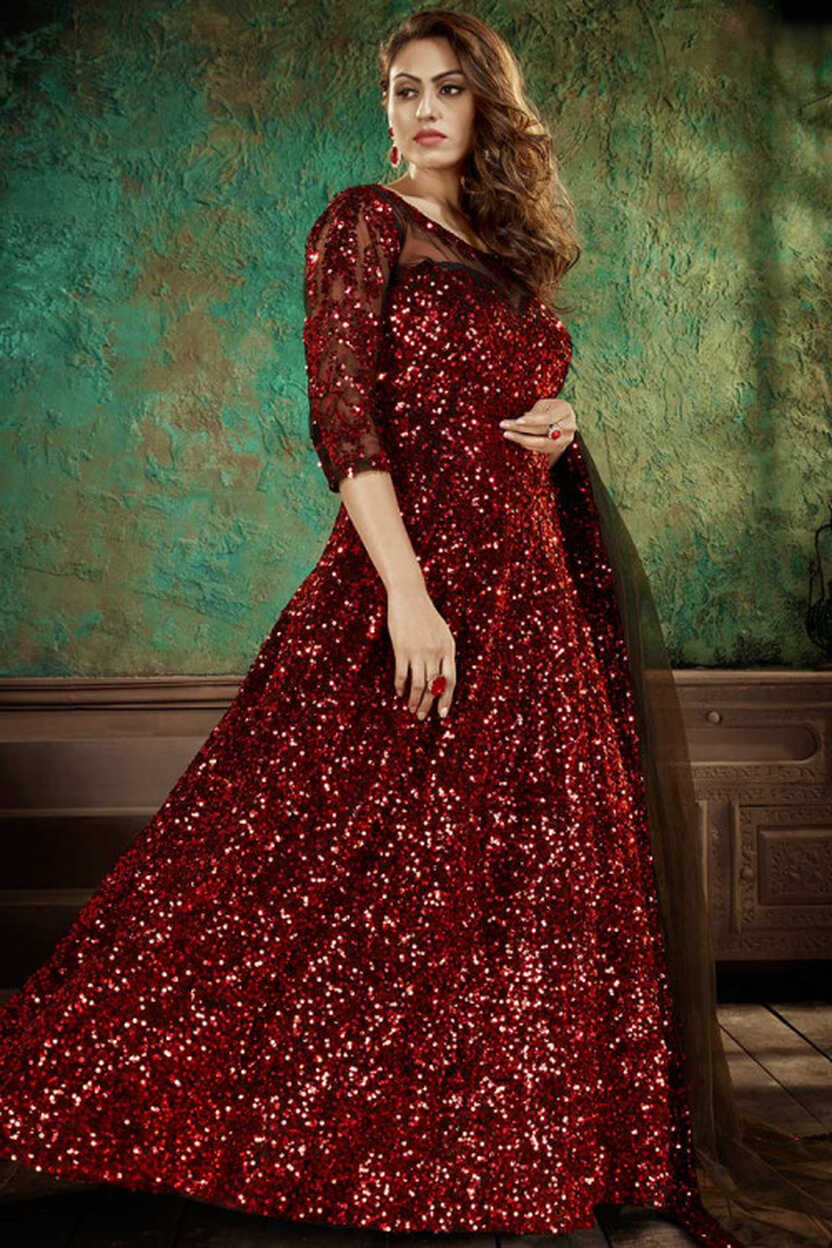 Buy Anarkali Gown Red Contemporary Wedding Dresses Online for ...