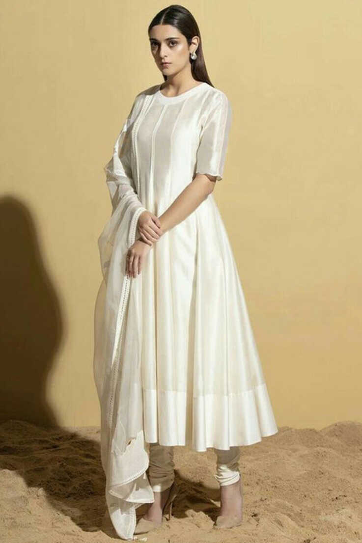 Buy Anarkali with Churidar White Plain Plus Size Anarkali Dresses ...