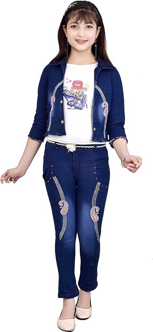 Buy Arshia Fashions Girls Top And Jeans Set With Denim Jacket ...