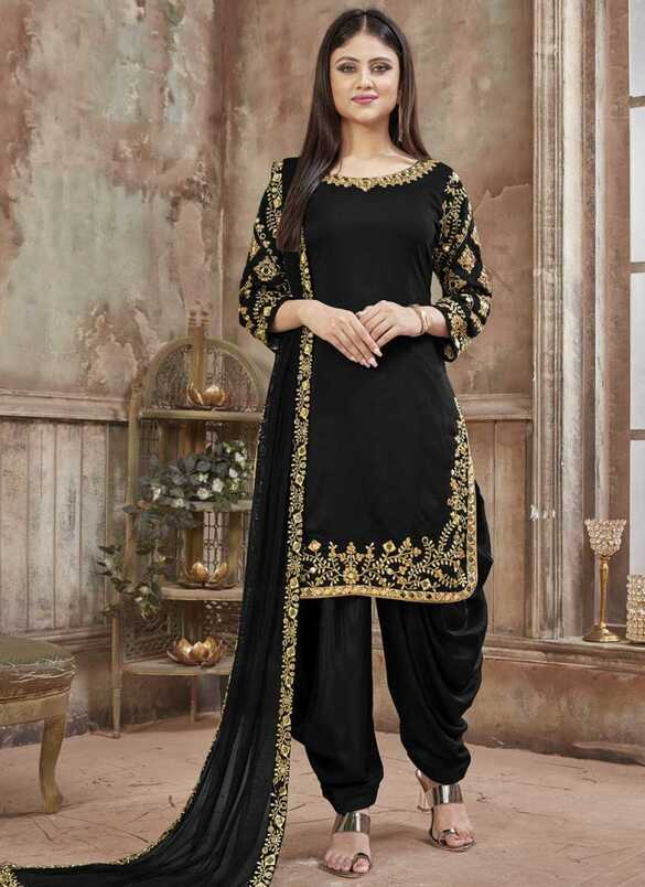 Buy Art Silk Black Resham Designer Patiala Salwar Kameez Online ...