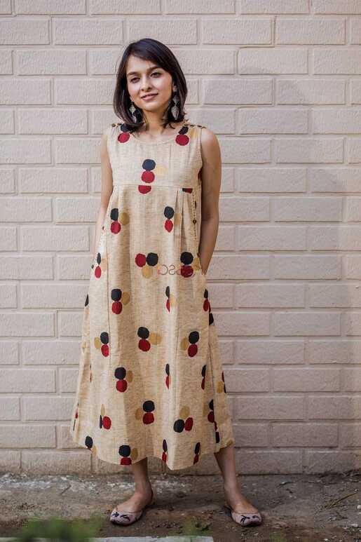 Buy Awesome WS421 Beige Polka Dots Sleeveless Dress Online | Kessa