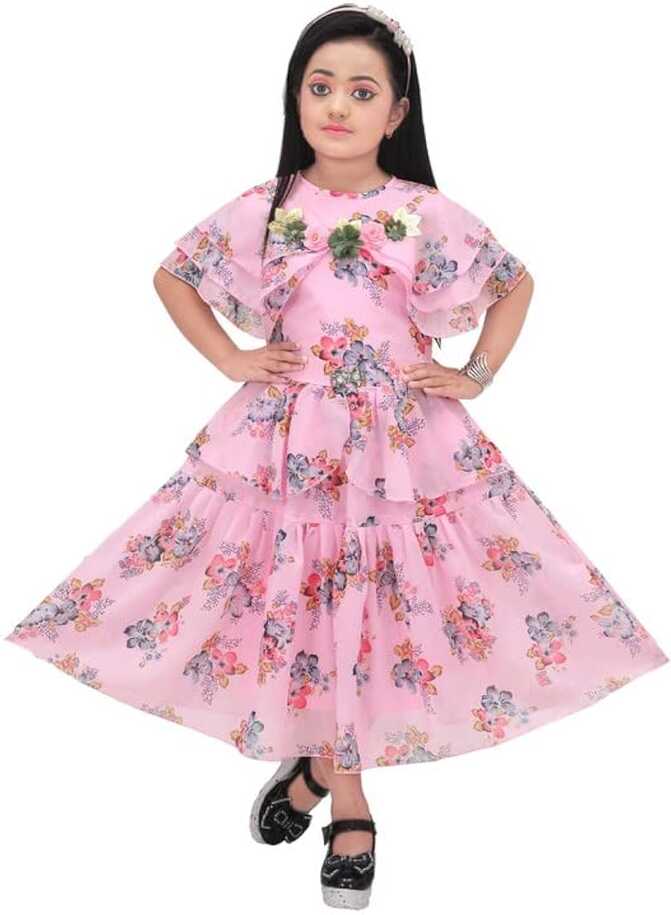 Buy B BABY DRESS GIRLS GEORGETTE PRINTED GOWN (G601_PINK_26) at ...