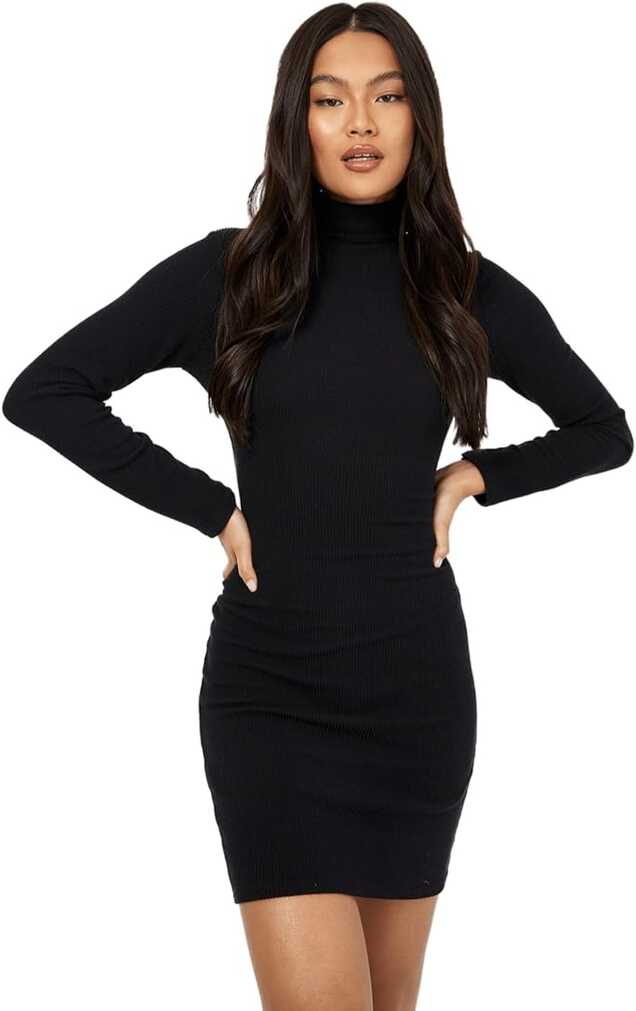 Buy BLACK TURTLE NECK BODYCON DRESS COMFY FABRIC | HIGHLY ...