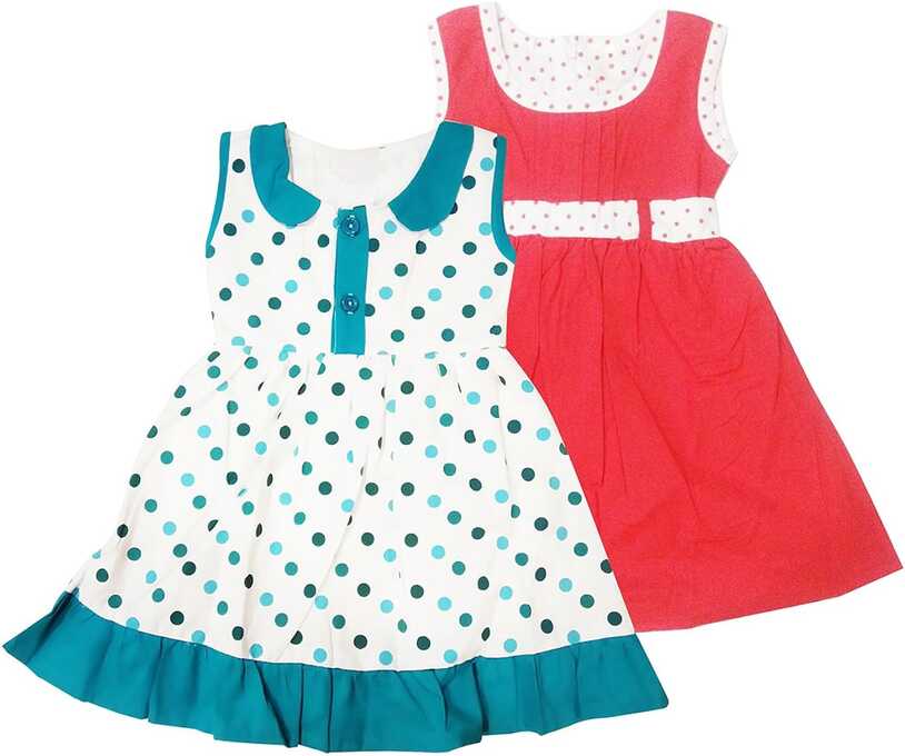 Buy Babilav Baby Girl Plain and Printed Cotton Frock Dress Combo ...