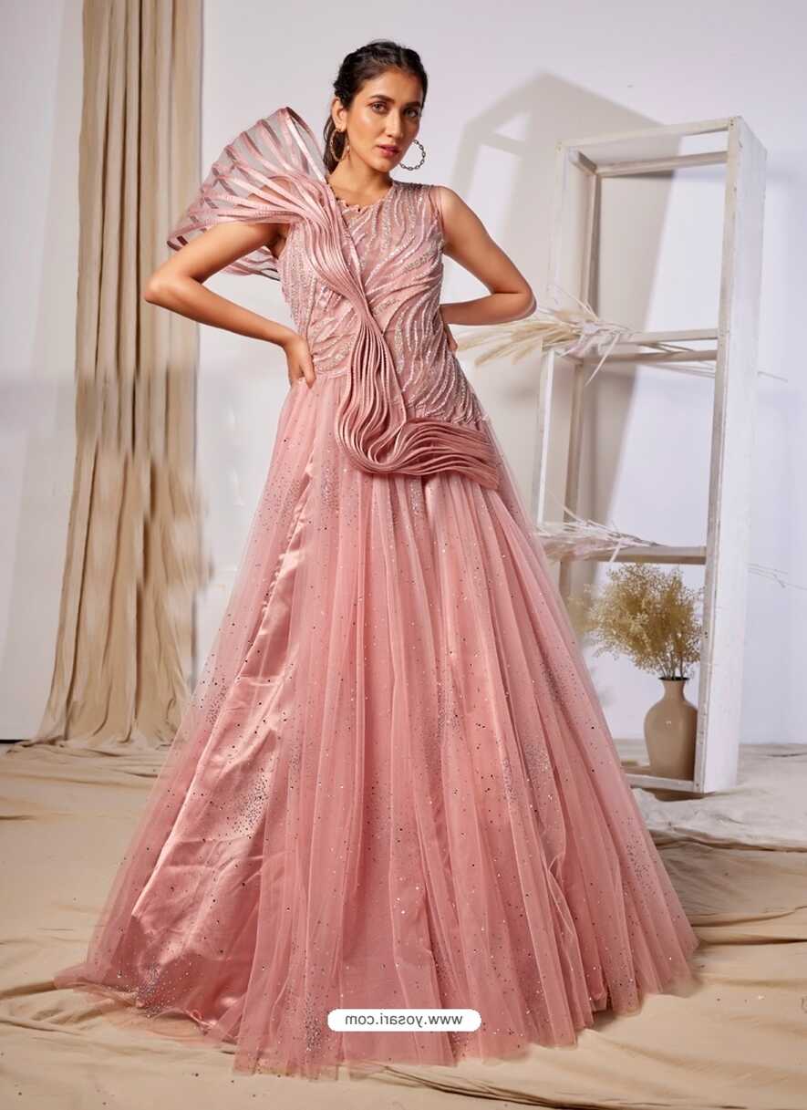 Buy Baby Pink Readymade Fancy Designer Party Wear Net Gown | Gowns