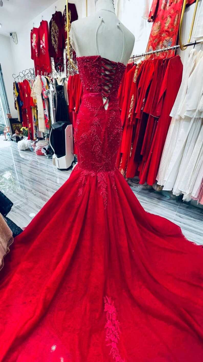 Buy Beautiful Red Wedding Dress Made to Order, Stunning Strapless ...