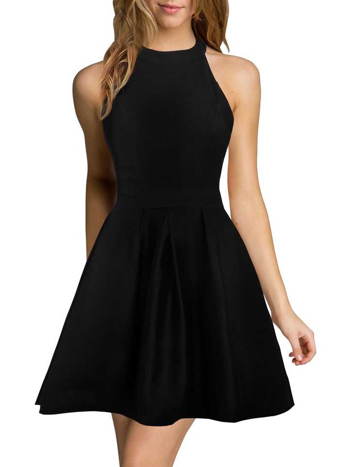 Buy Berydress Women&#39;s Halter Neck Backless Black Dress A-line ...