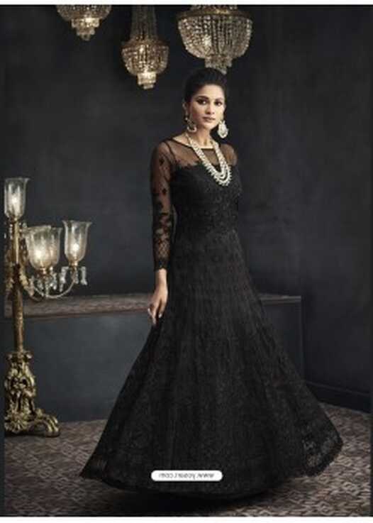 Buy Black Designer Party Wear Net Gown for Girls | Gowns