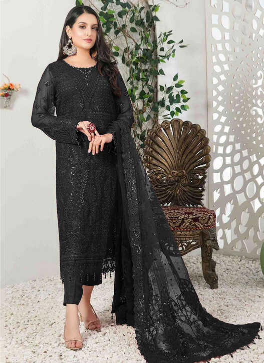 Buy Black Embroidery Work Georgette Pakistani Suit Online