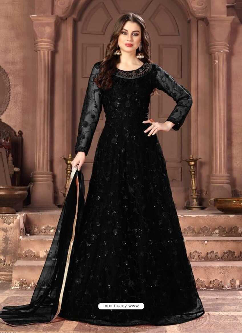 Buy Black Latest Designer Party Wear Net Gown Suit | Anarkali Suits