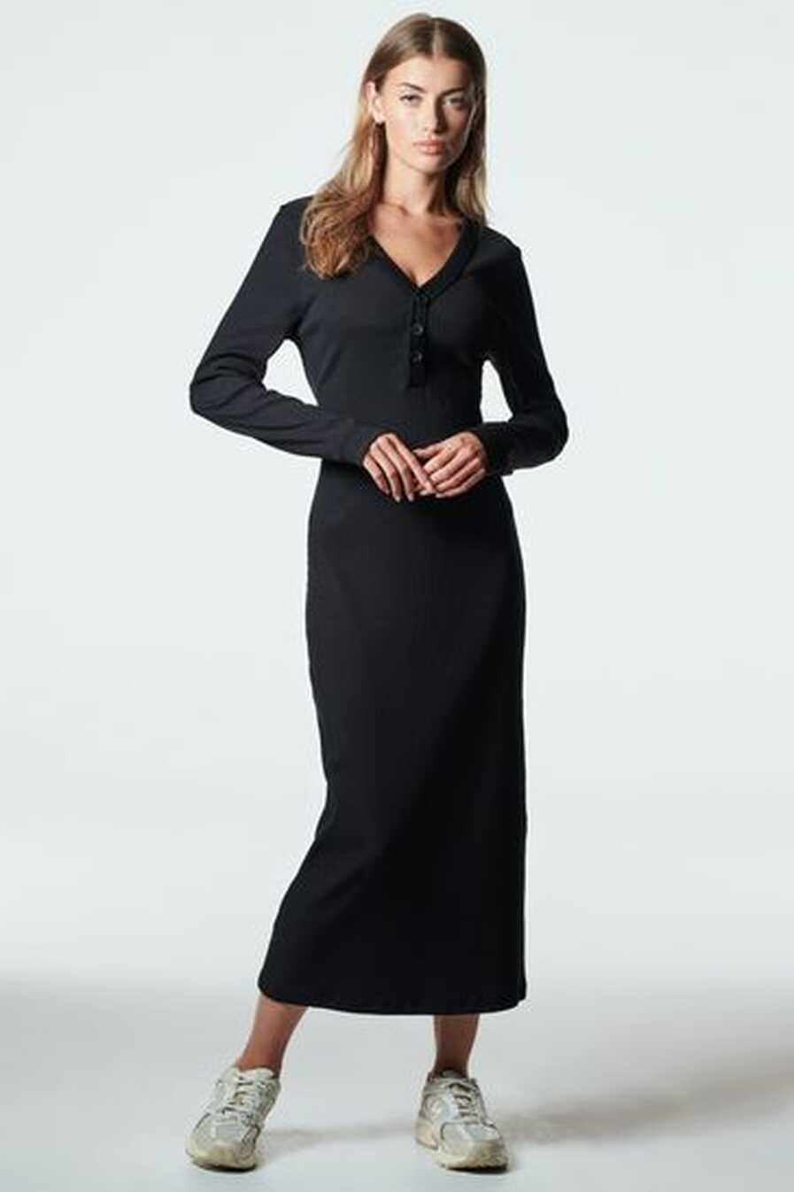 Buy Black Long Sleeve Ribbed Midi Dress from Next Luxembourg