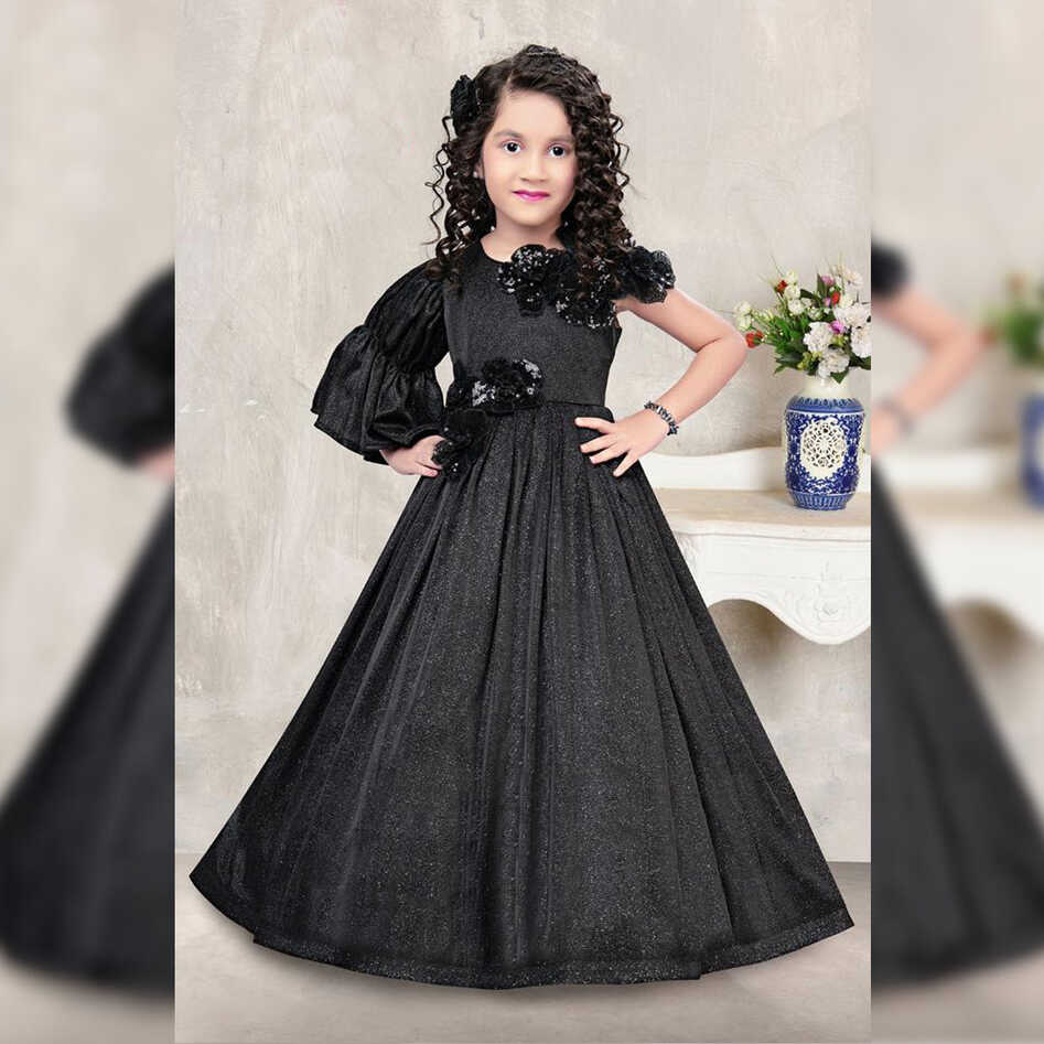 Buy Black One Sleeve Party Wear Girls Gown – Mumkins