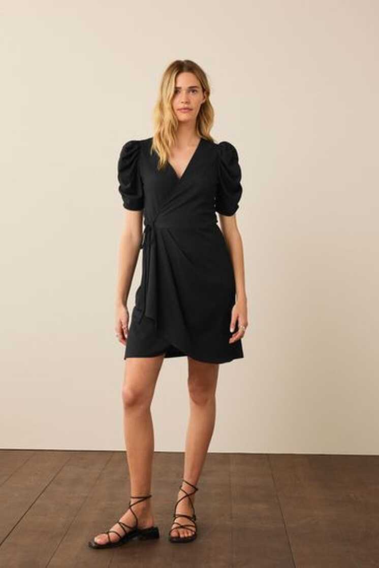 Buy Black Short Sleeve V-Neck Wrap Mini Dress from Next Luxembourg