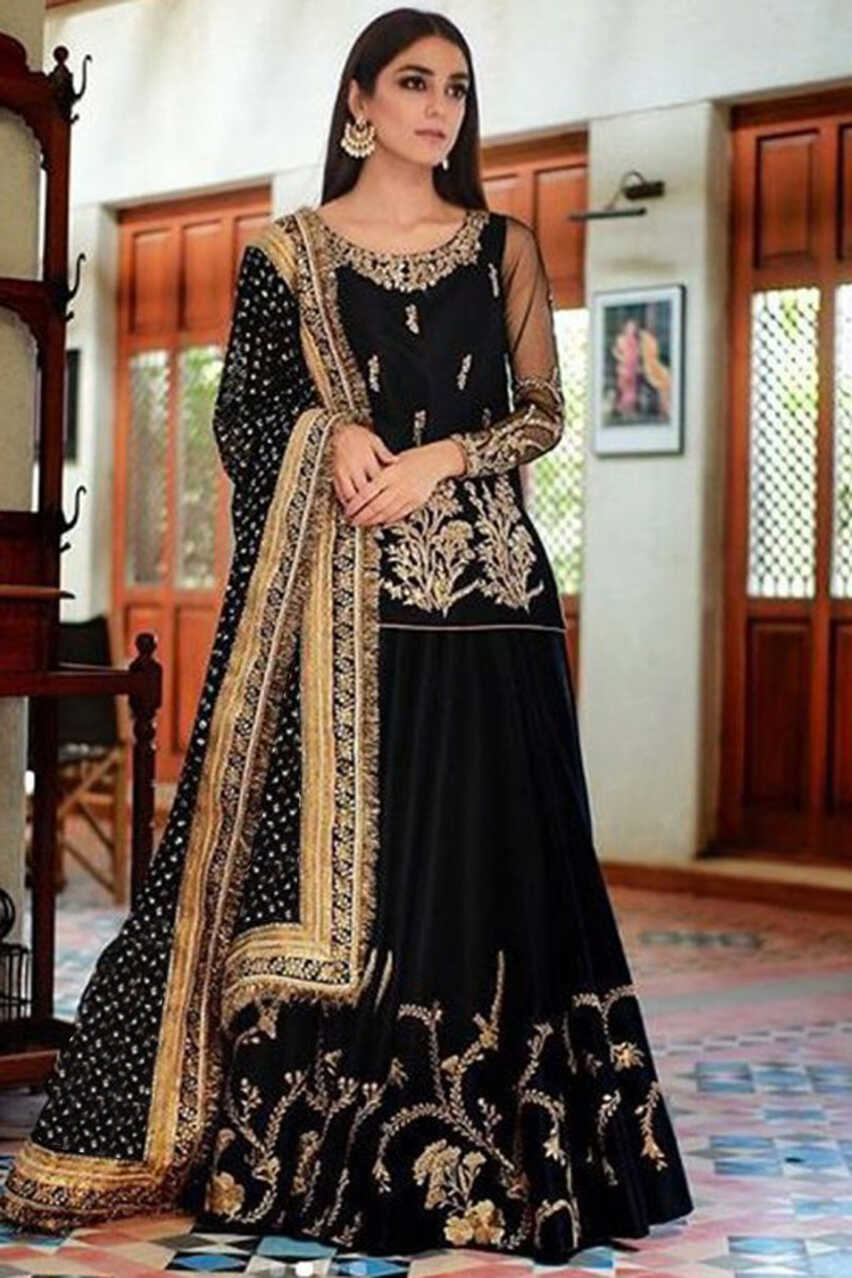 Buy Black Silk Pakistani Party Wear Lehenga With Zari Work Online ...