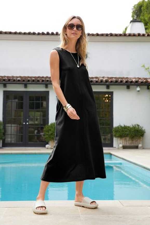 Buy Black Sleeveless Cotton Jersey Midi Summer Dress from Next ...