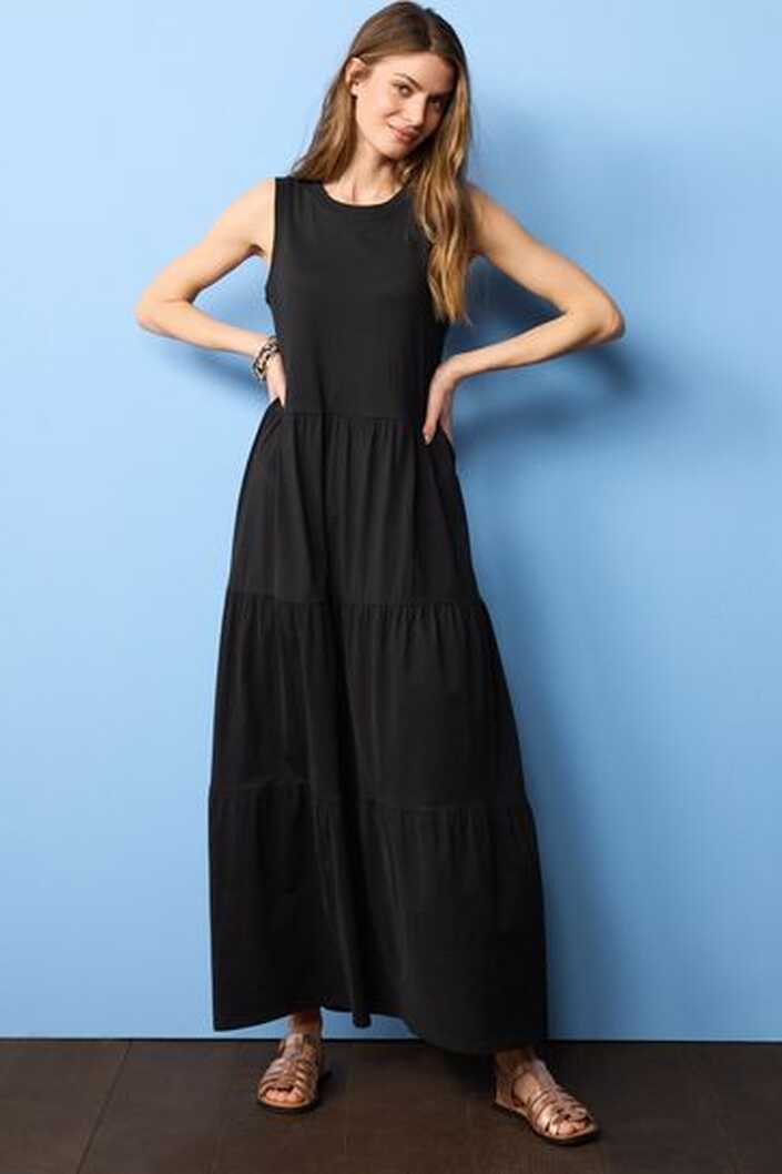 Buy Black Sleeveless Crew Neck Tiered Summer Maxi Dress from Next ...