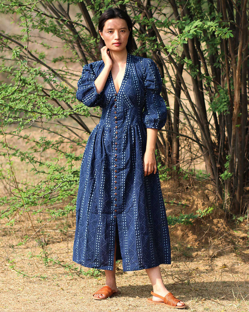 Buy Blue Blockprinted Jal Cotton Dress | Bestselling