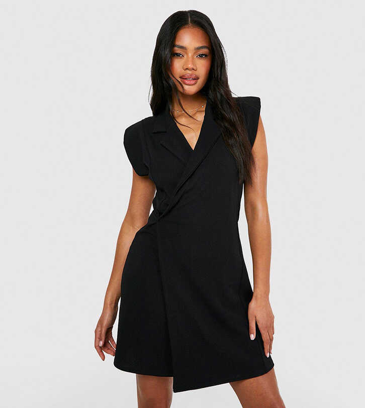 Buy Boohoo Jersey Crepe Sleeveless Wrap Front Blazer Dress In ...