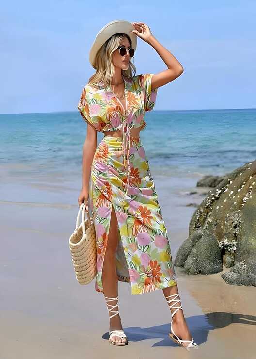 Buy COOL AND CASUAL Beach Dresses for Women one Piece Floral Dress ...